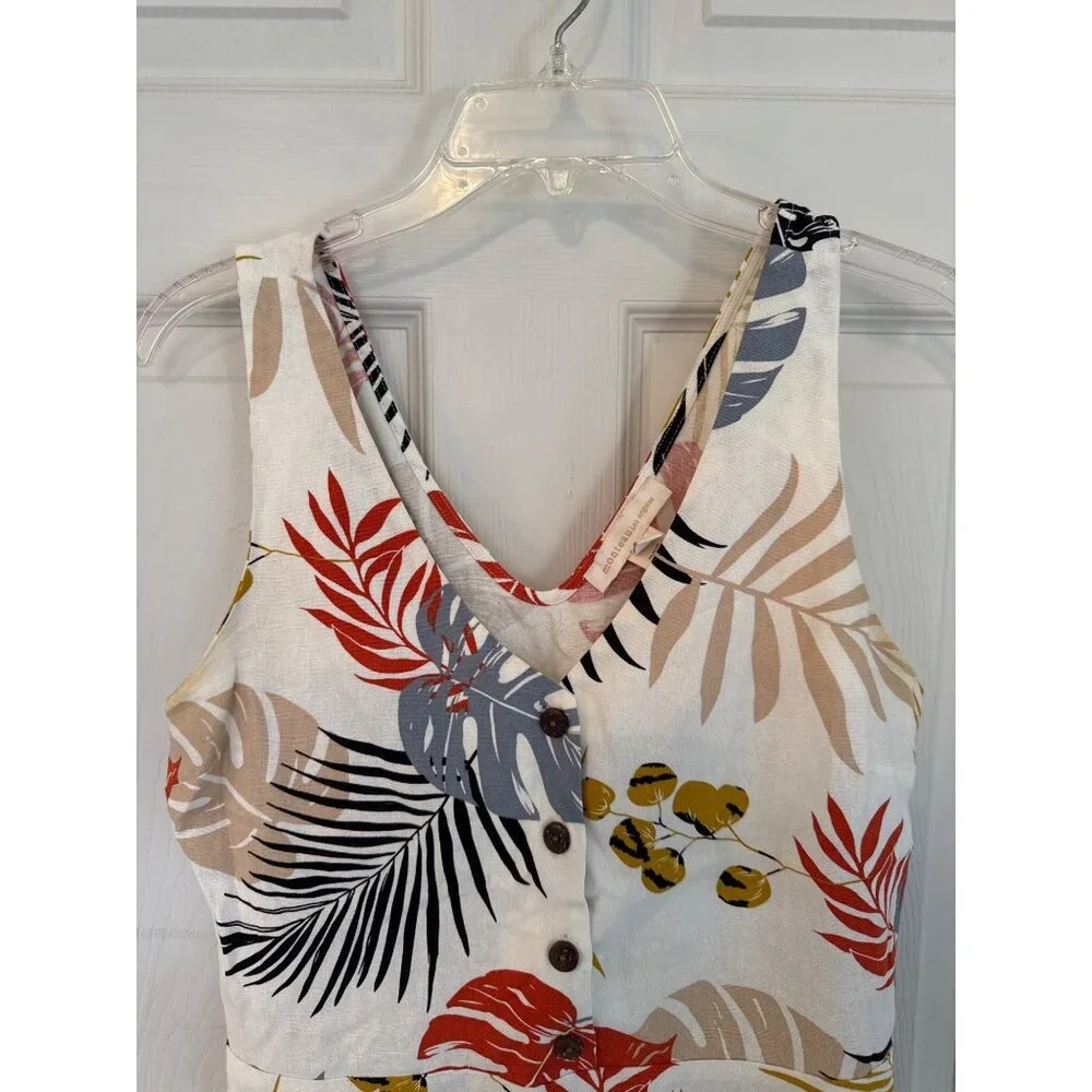 Monteau Floral Tropical Linen Blend Sleeveless Blouse Size Large - Picture 4 of 6